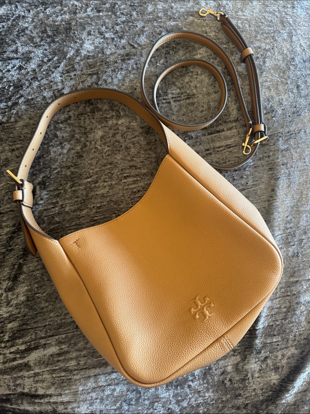 Tory Burch Tan Pebbled Leather Hobo with Gold Hardware